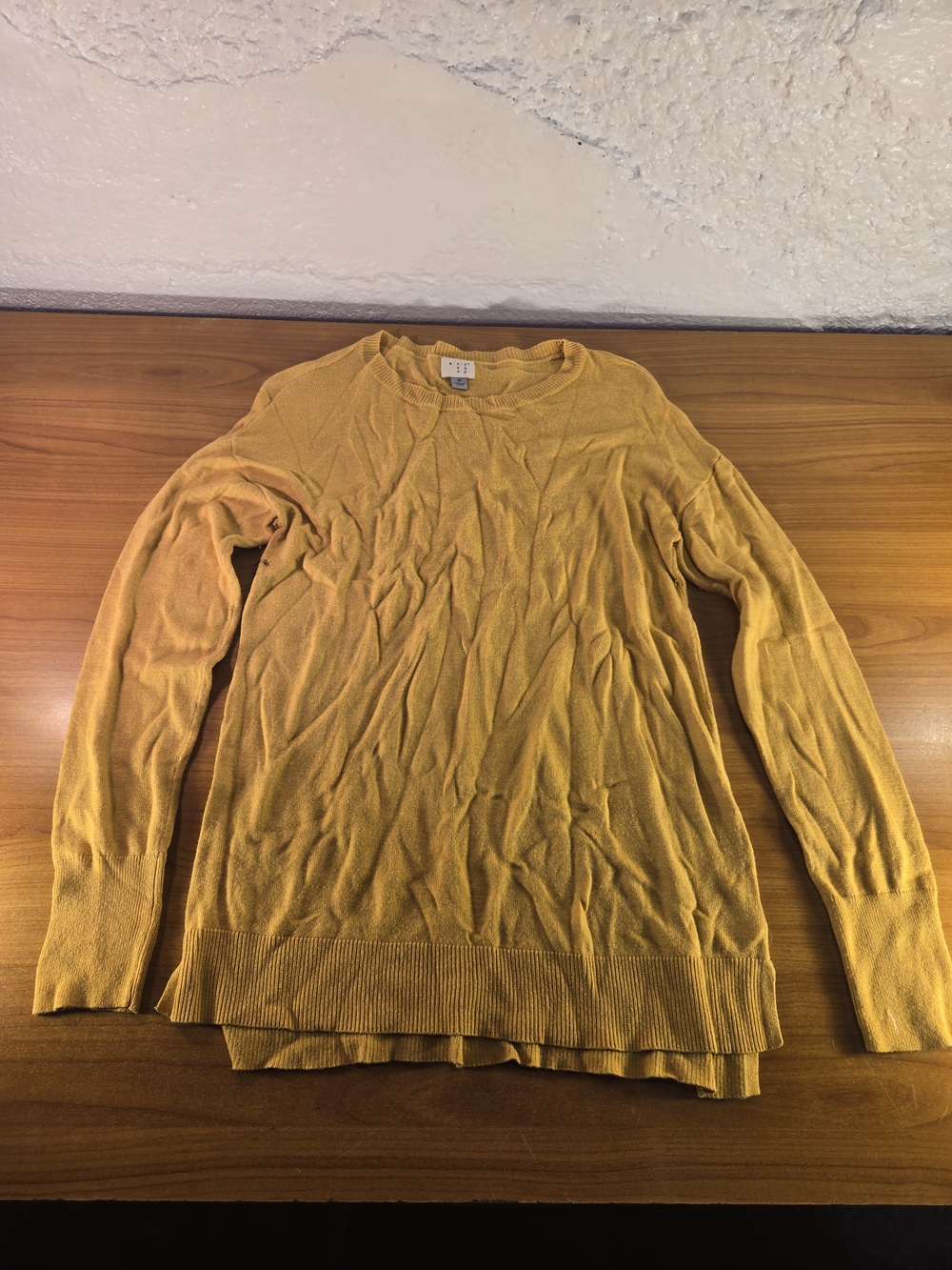 And New Day Women's Medium Mustard Gold Crew Neck Knit Sweater Pullover